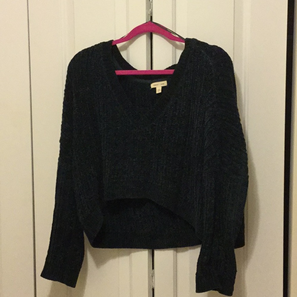 Green cropped chenille sweater